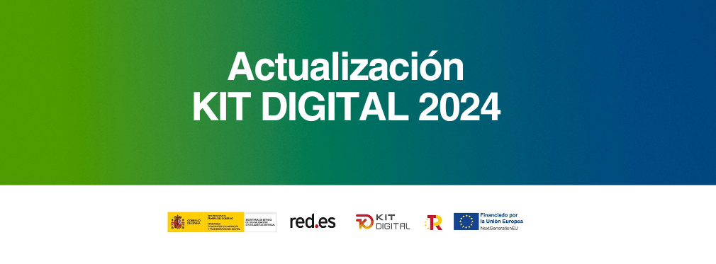 Fondo degradado con texto central: 'Actualización y AMPLIACION KIT DIGITAL 2024'.