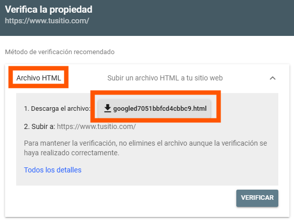 gsc verificación html