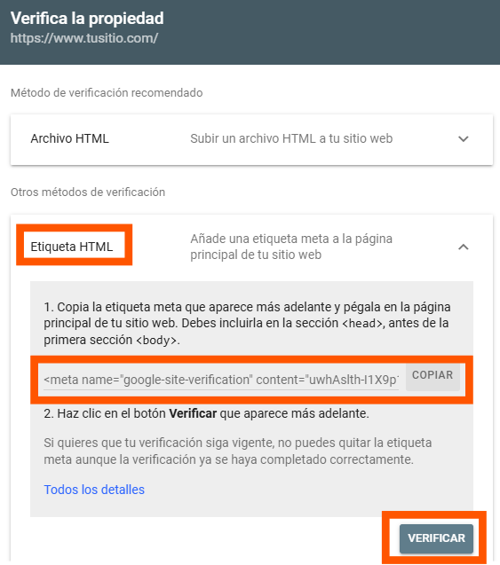 GSC etiqueta HTML