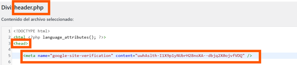 Copiar codigo GSC en header.php