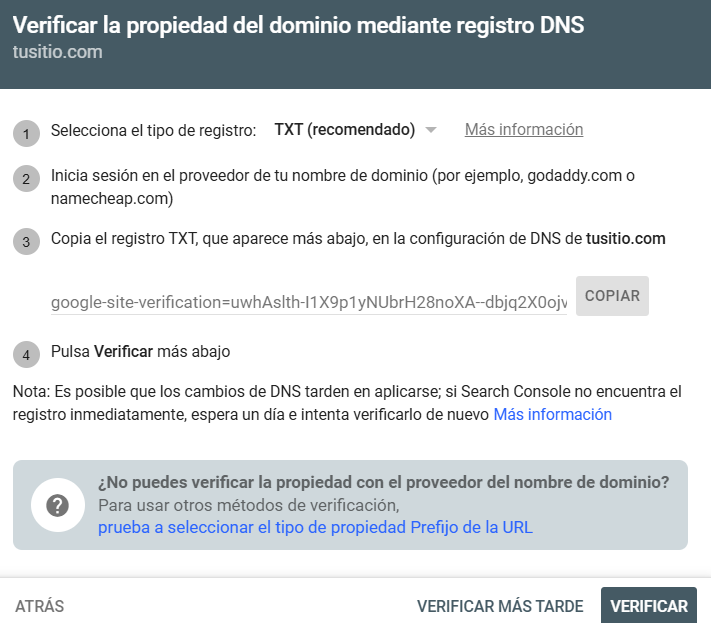 gsc verificación DNS